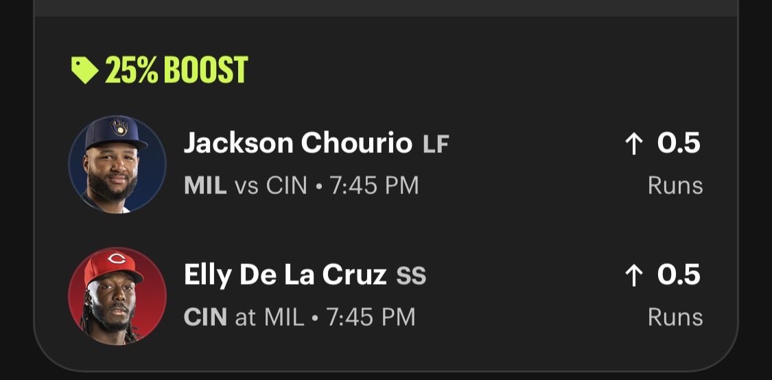 BET24HQ's tweet photo. 🔥 25% BOOST PLAY 🚨
Jackson Chourio OVER 0.5 Runs
Elly De La Cruz OVER 0.5 Runs
Both offenses in a matchup I’m liking tonight 👀⚾️
LET’S CASH 💰🔥
#MLB #MLBProps #Baseball #SportsPicks #chalkboard https://t.co/wxtFfprDnH
