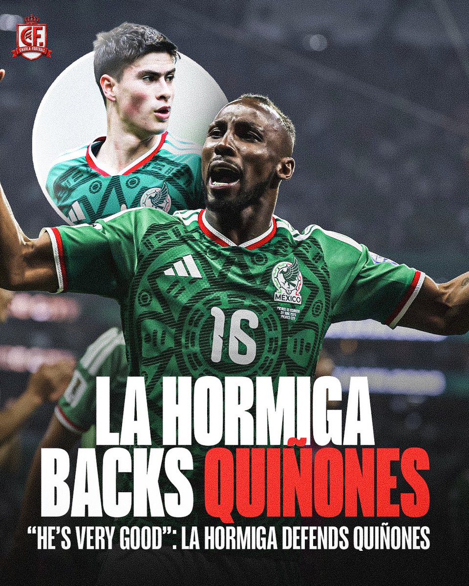 CharlaFtbl's tweet photo. 🐜🔥 LA HORMIGA DEFENDS QUIÑONES 🇲🇽

Armando González backed Julián Quiñones amid criticism over his Ballon d’Or nomination.

“He’s very good, brother… I’m telling you for real.” 👀

La Hormiga believes in Quiñones’ quality and what he can bring to Mexico.

AGREE? 🇲🇽🔥 https://t.co/fbqSMK4Dde