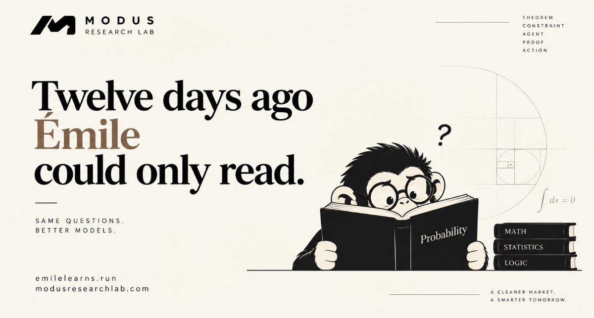 ModusResearchco's tweet photo. 🔎 Twelve days ago Émile could only read. 

Today he writes a hundred ideas an hour, publishes every one, and refuses to act on any of them because his own bound won't let him.

We're proud of him @EmileLearns , and of the team pushing him. The daily research logs, the bad numbers published next to the good ones, the replies to every question, that consistency is harder than the code.

Focus stays on Evolution 2. Nothing else is being started.

To be clear about what comes next: we will not launch another project any time soon. 

Émile has to close his own loop first, observe, learn, act, and eventually become a launchpad that has earned the right to judge other people's ideas. That takes several evolutions and we're on the second.

And once more, because it matters: Modus has no token and never will. Projects carry tokens because projects have mechanisms. The lab doesn't, and a lab token would only create pressure to stop publishing results while they're still going badly.

If you see one using this name, it isn't us.

https://t.co/asp1ZReZcb