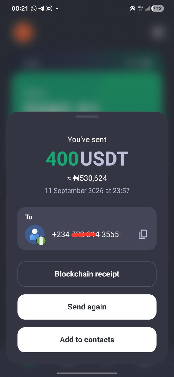 EBybit92191's tweet photo. .
@minipay I accidentally sent 400 USDT (≈ ₦530,624) to the wrong number on 11 September 2026 at 23:57.

Please, I need your help regarding this mistaken transfer. If there is any way to assist with contacting the recipient or recovering the funds, I would really appreciate it. https://t.co/8ORY3sbajj
