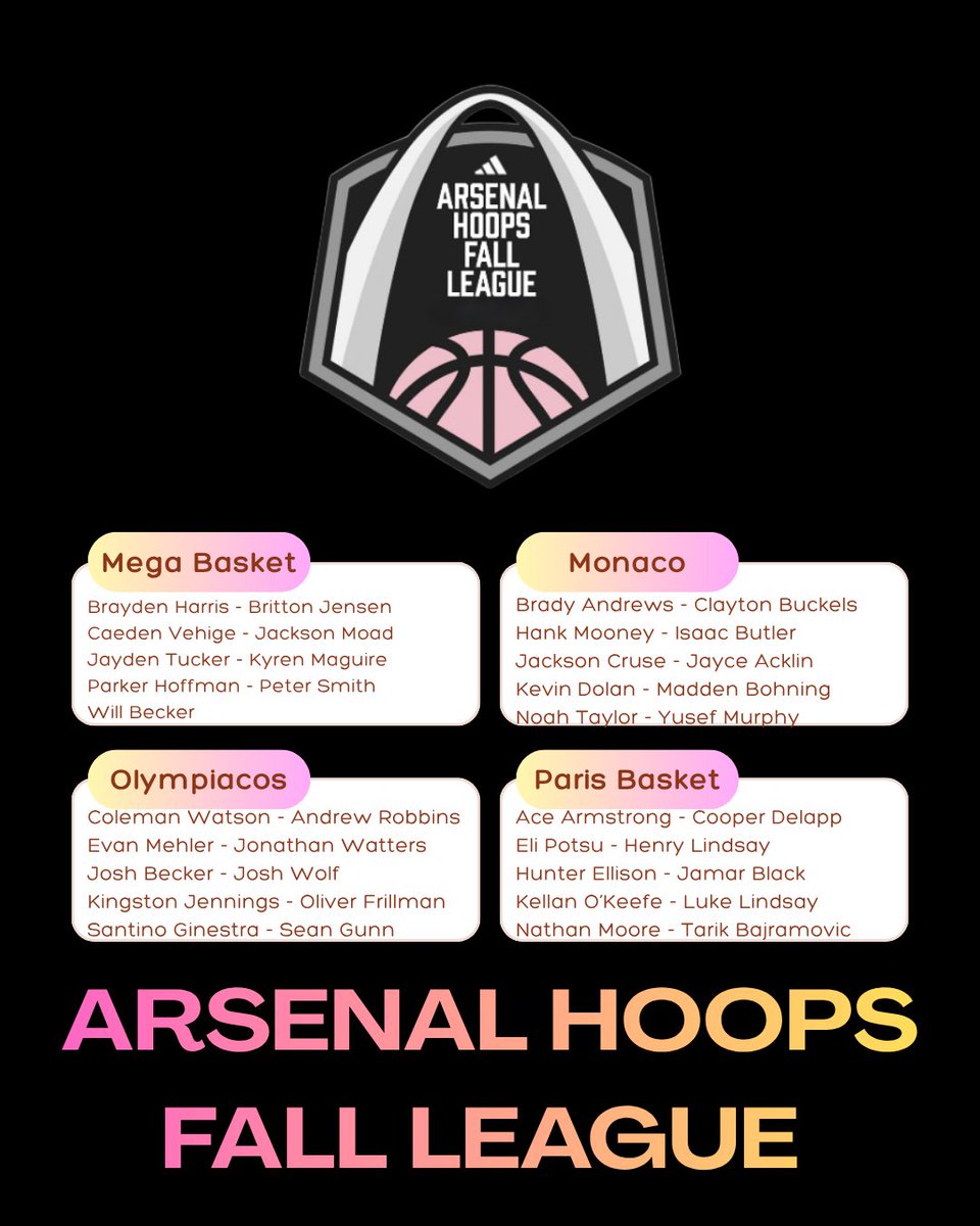 ArsenalHoops's tweet photo. 🚨 Fall League Rosters 🚨 

Opening day tomorrow, loaded rosters, who will be taking home the 🏆 👑?? https://t.co/8Wh4qjefIi