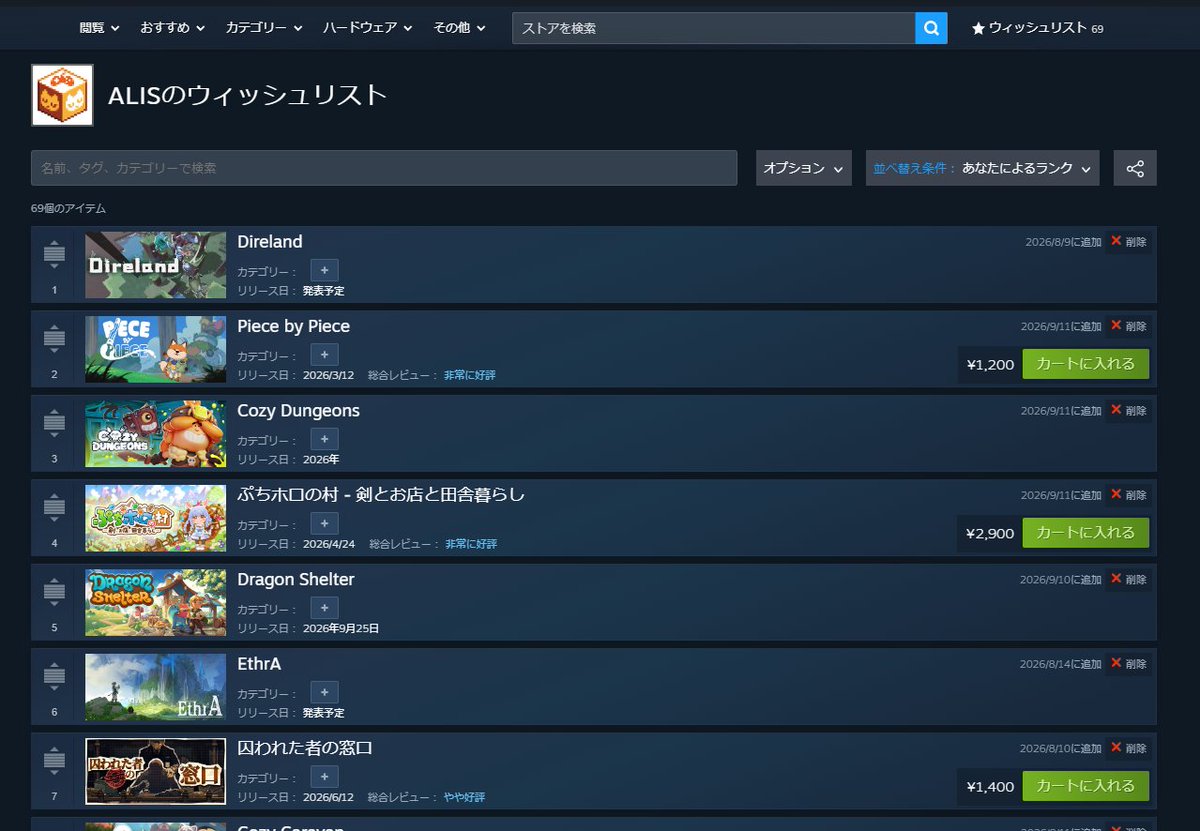 mio_alto's tweet photo. ウィッシュリストやばｗ多ｯ
次のネタになりそうなゲームだったり
単純にやりたいゲームだったり……
ただ、リリース待ちが半数🤣 https://t.co/PE9Skw5PLj