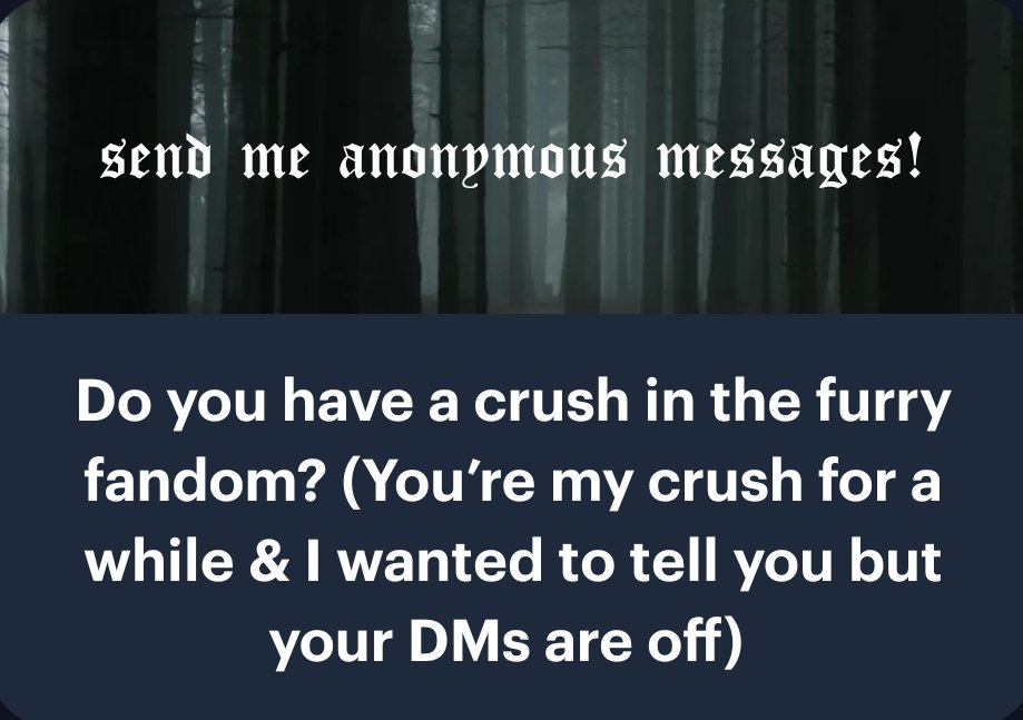 Specter_Wolfdog's tweet photo. I don't really have any crushes ATM. I turned messages off on Twitter because I got a lot of spam and just garbage and I never checked it. People can message me on Tele at Specter_Wolfdog https://t.co/TQoRJlU4JQ