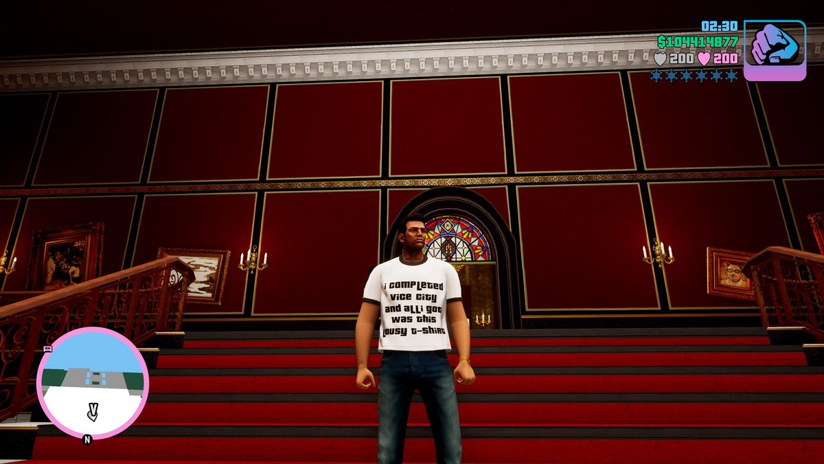 vuulin's tweet photo. someone screenshots of my recent platinum run in GTA: Vice City DE. 

such a beautiful game 😍 https://t.co/IAWeVXq4Ag