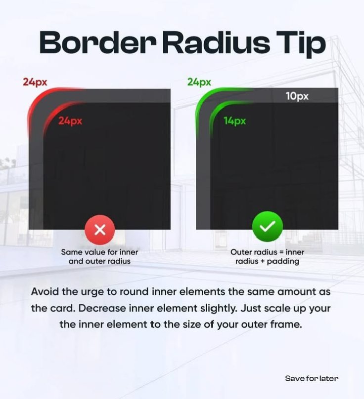 promend_dev's tweet photo. Your border-radius might be wrong. Here’s why
#UIDesign #UXDesign #WebDesign #FrontendDevelopment #DesignTips https://t.co/t7M6WELf0A