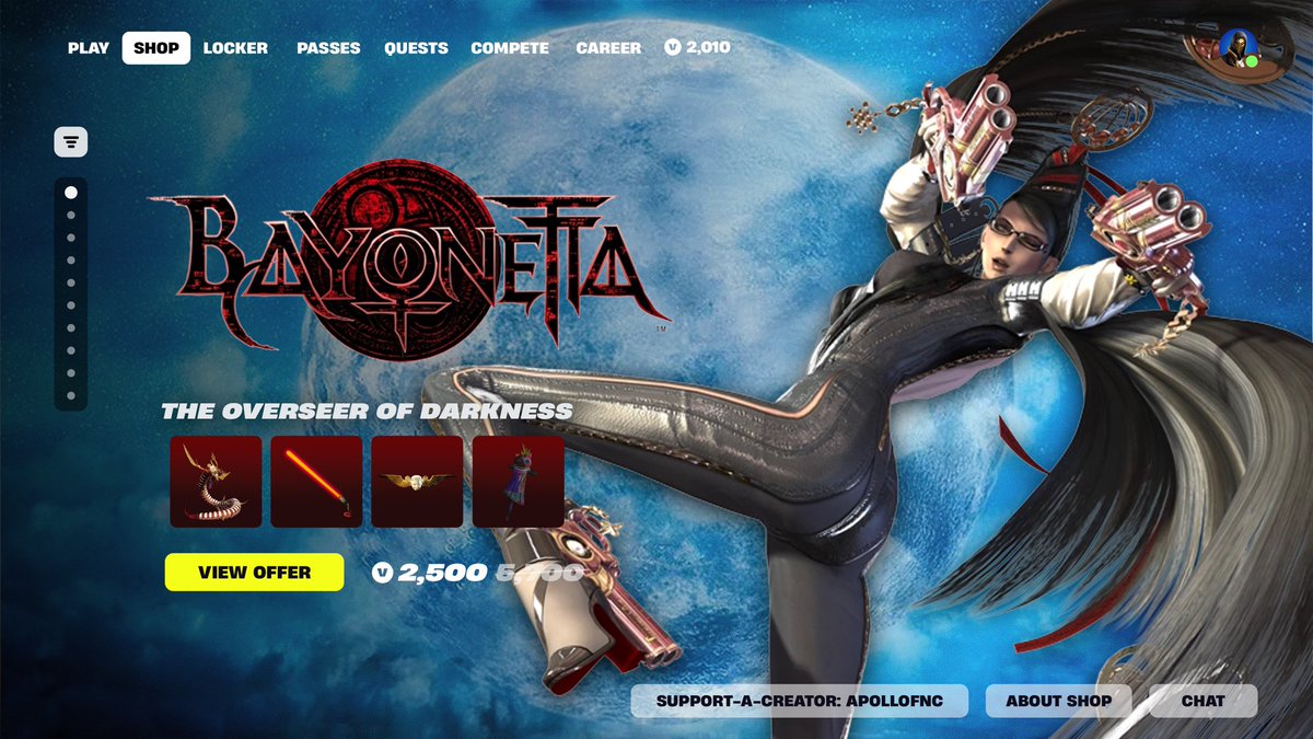 LazyLogano's tweet photo. Bayonetta x Fortnite Item Shop Concept!

@platinumgames @Fortnite #Fortnite https://t.co/20lwJTLNH8