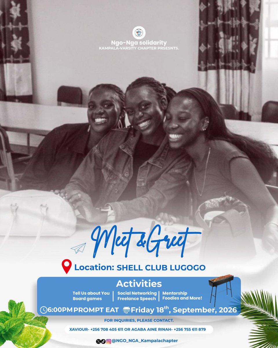 NGO_NGA_kampala's tweet photo. NEW CHAPTER | The NGO–NGA Meet &amp; Greet is where conversations turn into connections, &amp; connections turn into opportunities. 🤝

📅 18 Sept 2026
📍 Shell Club Lugogo
⏰ 6:00 PM

Come ready to meet, connect &amp; network! 

#NGONGA #MeetnGreet #SocialNetworking #Connect https://t.co/12OFRg551S