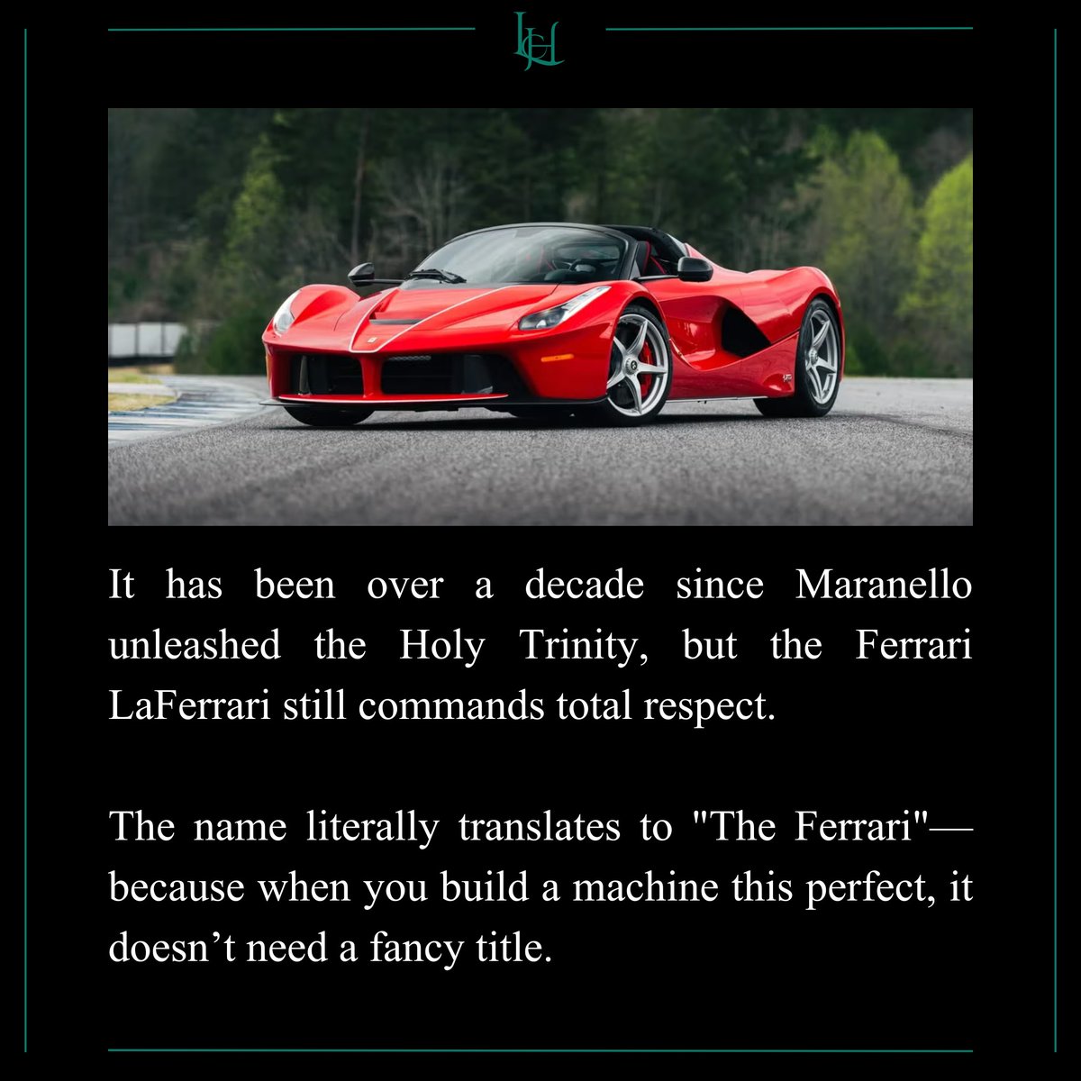 ExieKochevar's tweet photo. THE DEFINITION OF A HYPERCAR

Over a decade later, the Ferrari LaFerrari still commands total respect. Its naturally aspirated V12 and F1-derived KERS hybrid system produce 950 hp, hitting 0–100 km/h in under 2. 4 seconds. Only 499 were made. A https://t.co/tEXNCgq9fc
