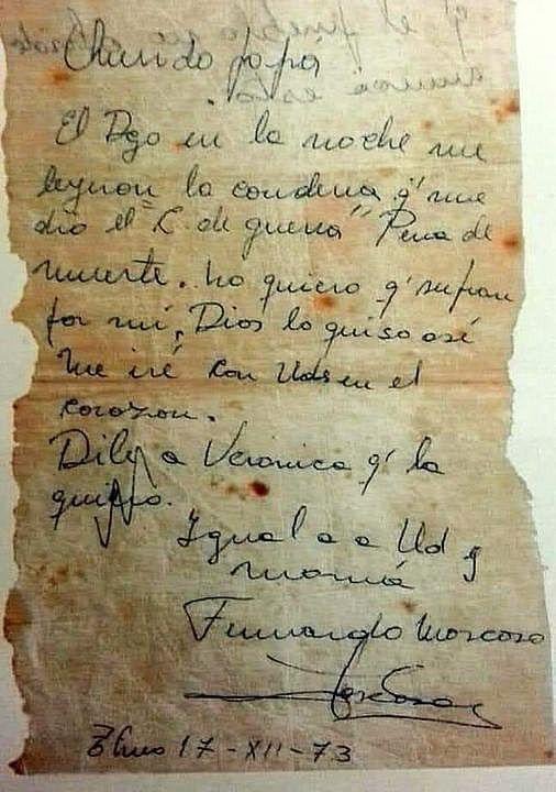 andres20ad's tweet photo. "Querido papá. El domingo me leyeron la condena del "Consejo de Guerra": pena de muerte. No quiero que sufran, me iré con ustedes en el corazón. Dile a Verónica que la quiero". En esta carta no hay odio, solo amor, de un joven de 20 años que la dictadura asesinó el 73.
#NuncaMás https://t.co/OZfzYvRXvo