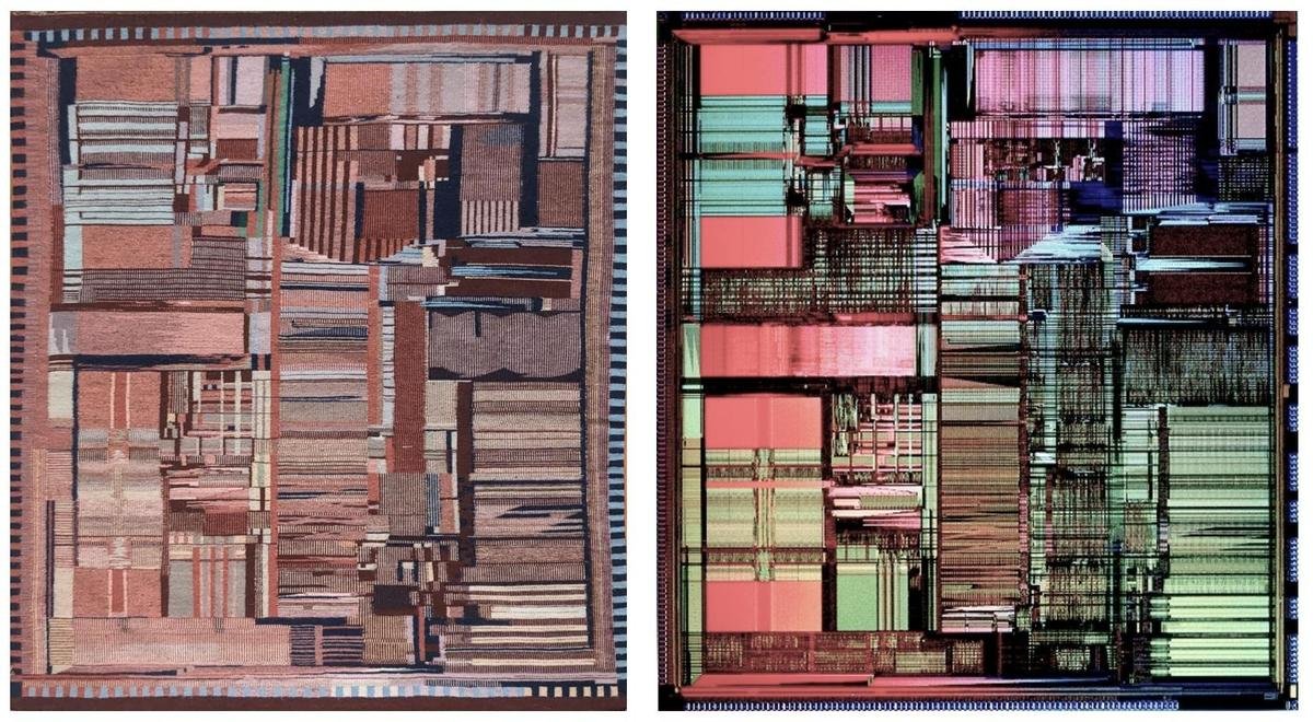PabloAntonio's tweet photo. She's super talented. I NEED to buy one of these.
Here's a comparison of the Pentium weaving  with a Pentium die photo. https://t.co/lmnDW5h0Qm