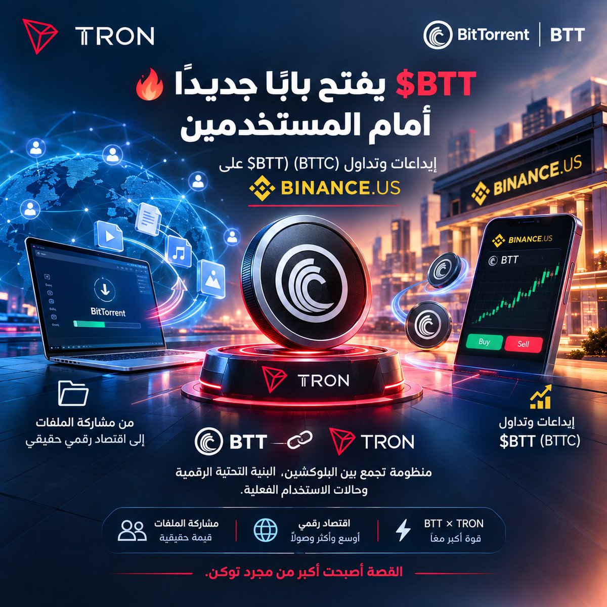 G8TQ6's tweet photo. 🔥 $BTT يفتح بابًا جديدًا أمام المستخدمين.

إتاحة إيداعات وتداول $BTT (BTTC) على @BinanceUS ليست مجرد إضافة زوج تداول جديد.

إنها خطوة توسّع الوصول إلى اقتصاد BitTorrent، حيث يتحول استخدام الشبكة ومشاركة الملفات إلى نموذج له قيمة رقمية حقيقية. 🌐

وهنا تظهر قوة ارتباط BTT بـ#TRON؛ منظومة تجمع بين البلوكشين، البنية التحتية الرقمية وحالات الاستخدام الفعلية.

من مشاركة الملفات إلى التداول…
القصة أصبحت أكبر من مجرد توكن. 🚀

#TGF #TRON
#TRONGlobalFriends #TRX #Crypto #Web3 #Blockchain