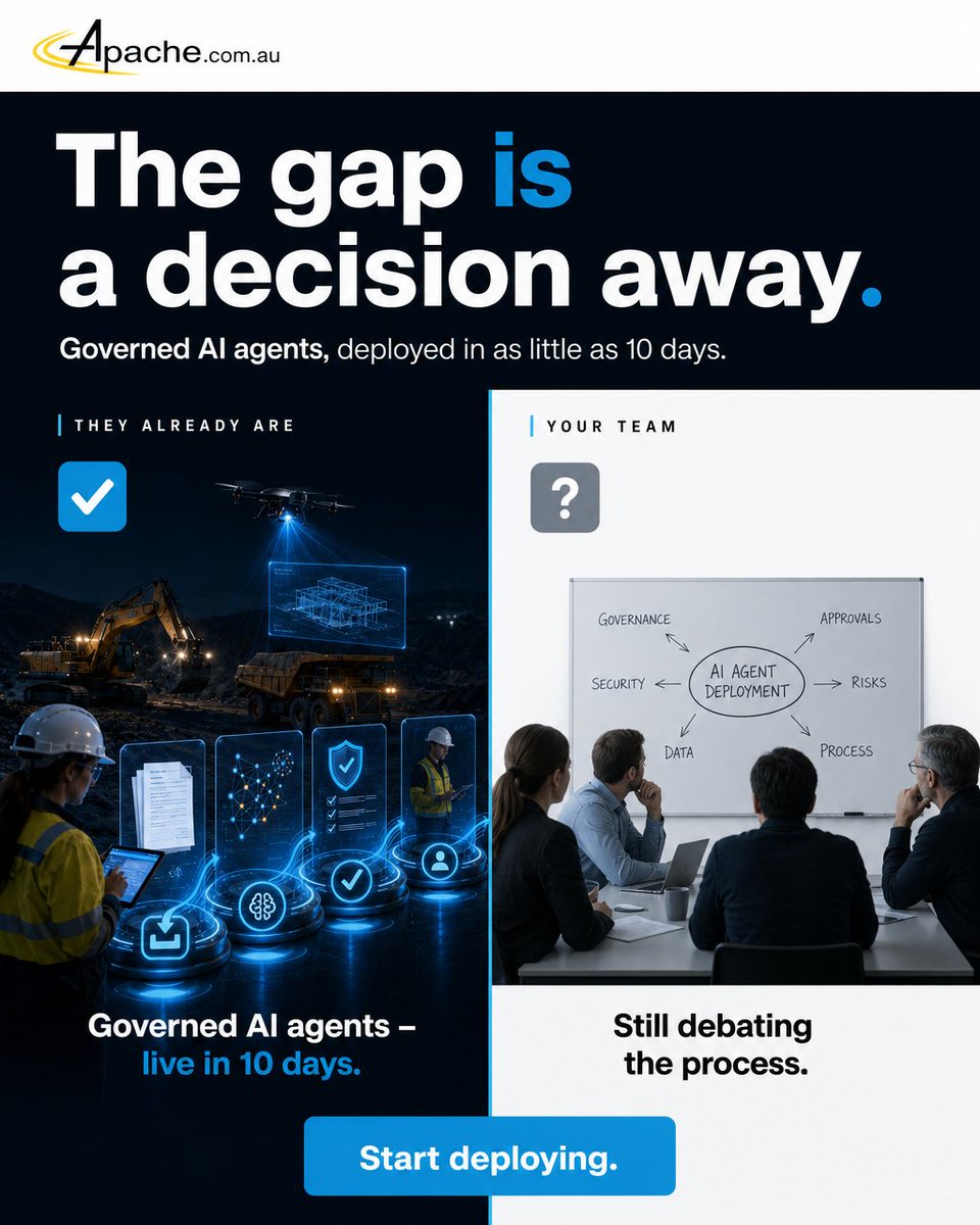 ApacheIT's tweet photo. Stop debating AI deployment and start achieving outcomes. Apache delivers governed AI agents in as little as 10 days, transforming your Microsoft 365 tools into a compliance-ready platform. https://t.co/tFcRxVYDwg