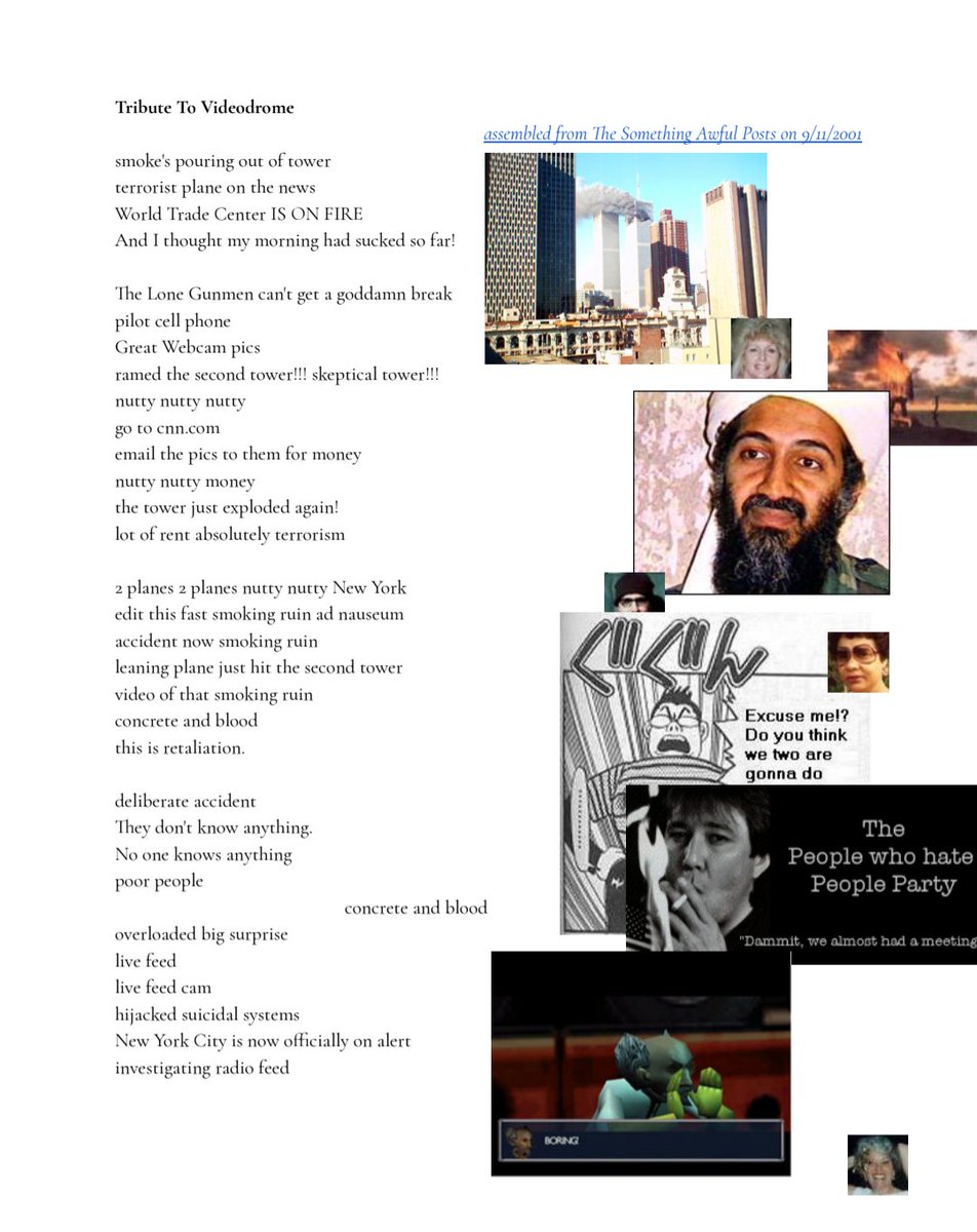 neon_evangayion's tweet photo. Tribute To Videodrome, a poem made entirely from the Something Awful 9/11 forum posts. https://t.co/dcErf3npAj