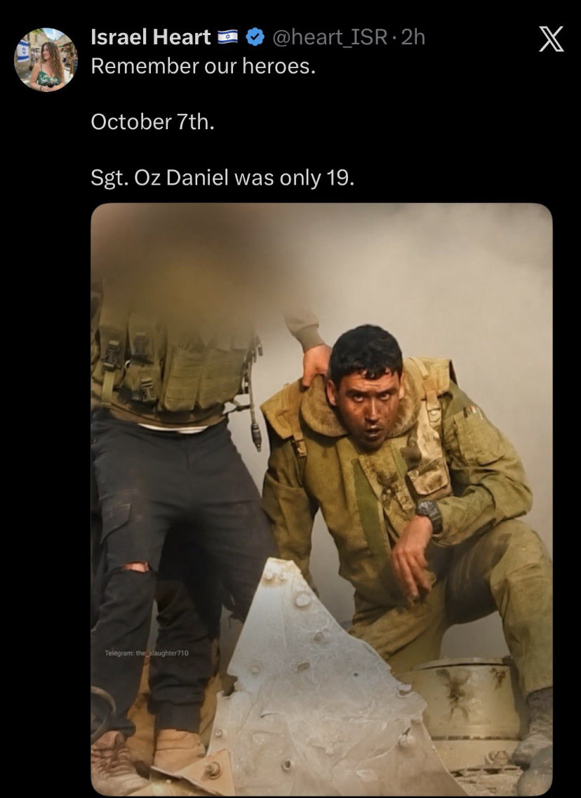 fishontherun02's tweet photo. This fully armed war criminal was just a 19yo baby boy but the barefoot palestinian primary schoolers carrying water to their families who israel relentlessly bombs are "terrorists" https://t.co/J29WpNu06B
