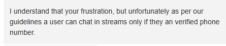 Original_Shade's tweet photo. @djclancy999 @TwitchSupport You can only chat in streams if you have a verified phone even if the streamer doesn't have that setting enabled. #FreeShade
Even though I was told "to message if this temp issue didn't clear up after a short time" https://t.co/yXaywyJ8l2