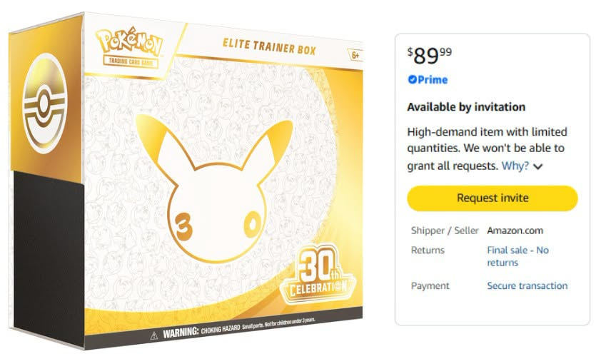 PokemonRestocks's tweet photo. Confirmed 30th Celebration Invite-Only Drops: Walmart Drawings, Amazon ETB Invite Requests - All Direct Links!  🎉

📦 Amazon 30th Celebration ETB Invite Requests Open:
https://t.co/niYf2qars1

☀️ Walmart Drawings Page (Drops 9/16 at 2PM PT):
https://t.co/aXXLCZdUEE

Walmart Drawings Confirmed Drops
ETB 2-Pack Bundle: https://t.co/hImXVvBJsD
Poster Collection 6ct Bundle: https://t.co/4R75o0uFgK
Ex Box Bundle: https://t.co/Vc4wigCZeN
Tech Stickers 12ct Display: https://t.co/4CIMshPMfL

All Amazon 30th Celebration Links
ETB (Request Invite): https://t.co/qDUb18tsQL
Auto Buy: https://t.co/KJZyLUGHx9 
Greninja & Sylveon ex Boxes: https://t.co/AHA76JGtzS
Auto Buy: https://t.co/8Ajb4ucmvs
Poster Collection: https://t.co/IWurNpW2h1
Auto Buy: https://t.co/wym6nlFkW4
Tech Sticker Collections: https://t.co/X7C55Kt5BL
Auto Buy: https://t.co/6PzFcw1znQ
Knockout Collection: https://t.co/iw4dsnwrm8
Auto Buy: https://t.co/nMwuAbiwOw
Ultra-Premium Collection: https://t.co/nm91otJwQZ
Auto Buy: https://t.co/kS8onbIZXG 
Ditto Premium Collection: https://t.co/qBjkj6hOrF
Auto Buy: https://t.co/Qn8hvGdMXv 
Mew & Mewtwo Figure Collection: https://t.co/NNsJUyxvGd
Auto Buy: https://t.co/uoNXxPSSuD 
Booster Bundle: https://t.co/4InnHtFC4Q
Auto Buy: https://t.co/fb6F9BUzBO 
Binder Collection: https://t.co/dLLa8V5k5W
Auto Buy: https://t.co/Eldb3QFxbf 
Mini Tins: https://t.co/IoVJ1Q2l2q
Auto Buy: https://t.co/c6ugvK6huQ 
Greninja & Sylveon Tins: https://t.co/kIZRV9Wxad
Auto Buy: https://t.co/PeC1Hyuq6g 
Umbreon & Espeon Battle Decks: https://t.co/nupma5Iv42
Auto Buy: https://t.co/pazGSmU6LM 

Walmart Drawings on 9/16 will be free to enter, no paid membership required. Entries may only be open for 1 hour, so save your preferred payment + delivery info ahead of time. Results will go out the following day. We'll post any updates and when the drawings are live! ✅

Amazon ETB Invite Requests may only be available for a limited time, so be sure to request one! If selected, you'll receive an email with 72 hours to purchase. We'll post as soon as invites are going out! ⚡️

Save this post, we'll alert for any other 30th Celebration drops, restocks or updates! 🔔
#Pokemon #PokemonTCG #ad