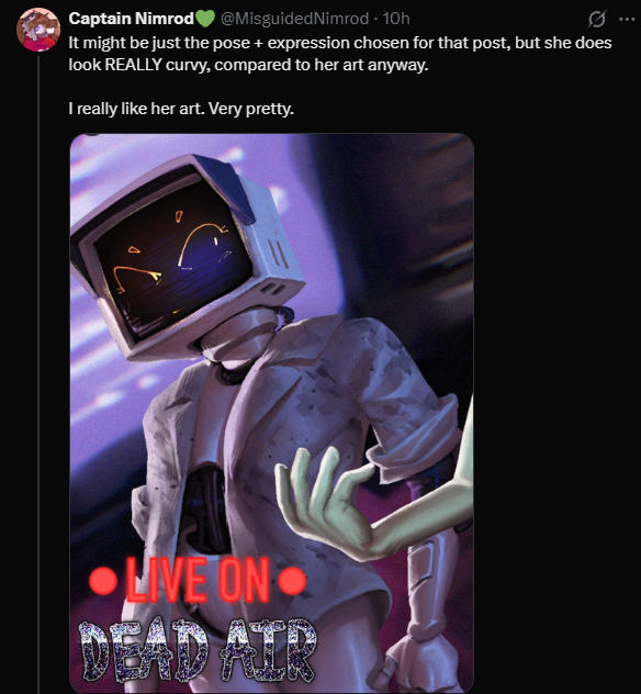 ProToon_'s tweet photo. @HedgieYT @RogerCheesecurl Its a robot with unnecessarily exaggerated proportions in a roblox asym game. She may not have been designed in mind to be slim thick with an ample chest but compared to her artwork? some "creative" liberties were taken https://t.co/ZNr3qUm3dA
