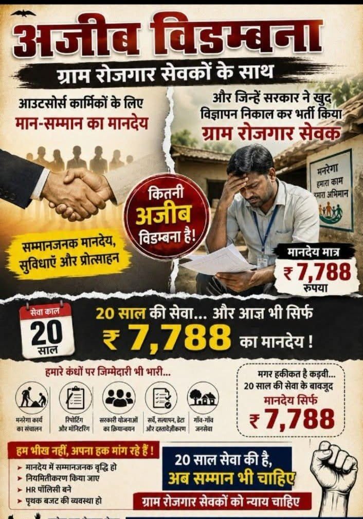 JitendraSi61081's tweet photo. @PMOIndia माननीय मुख्यमंत्री योगी जी से अनुरोध है  ग्राम रोजगार सेवकों की प्रमुख मांगे -
1-सम्मानजनक मानदेय कम से कम 40000/- प्रथक बजट से दिया जाए ।
2-HR पॉलिसी लागू की जाए।
3-ग्राम विकास सहायक अधिकारी नाम किया जाए।
 4-ग्राम रोजगार सेवकों को 20 वर्षों की सेवा को देखते हुए स्थाई किया जाए। https://t.co/i8cdT8kOHe