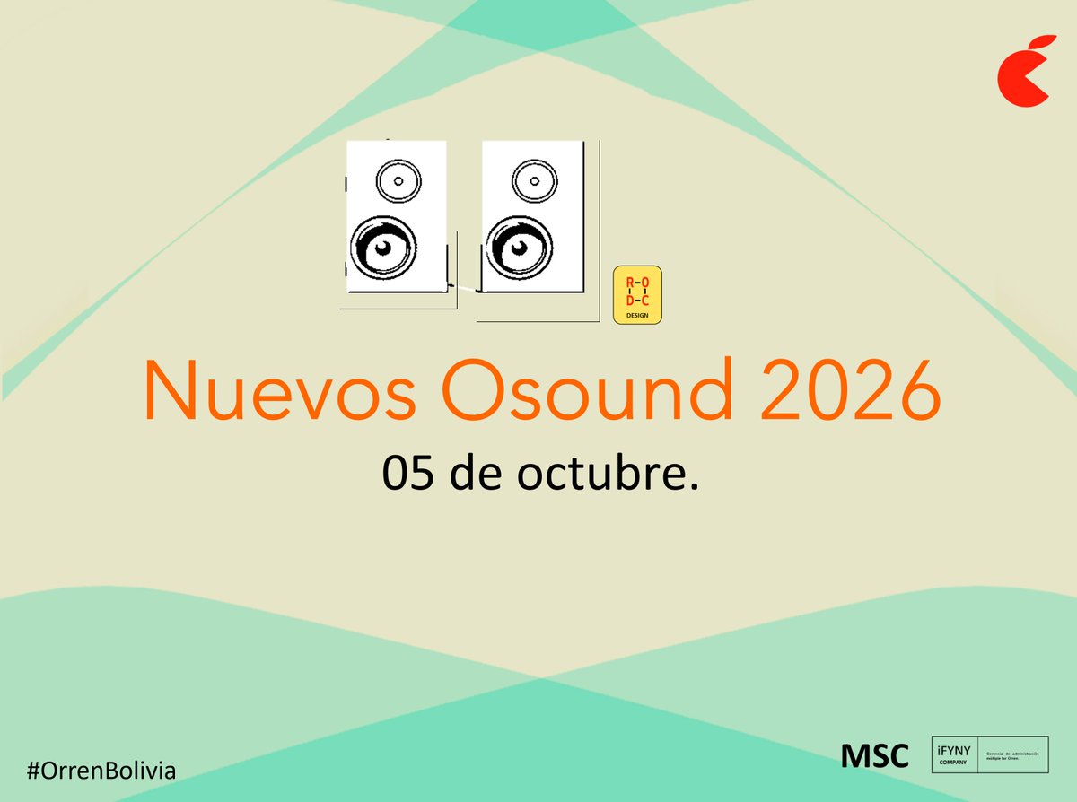 OrrenBolivia's tweet photo. Todos los nuevos modelos #Osound 2026 se presentarán el 5 de octubre, encabezados por nuestro representante legal en #Bolivia; un evento que promete ser un éxito rotundo. ¡Más tecnología para Bolivia! #Odevice #OrrenBolivia #Orren
Visita: https://t.co/BPMVdQB2fd https://t.co/lTWmhBKIpw