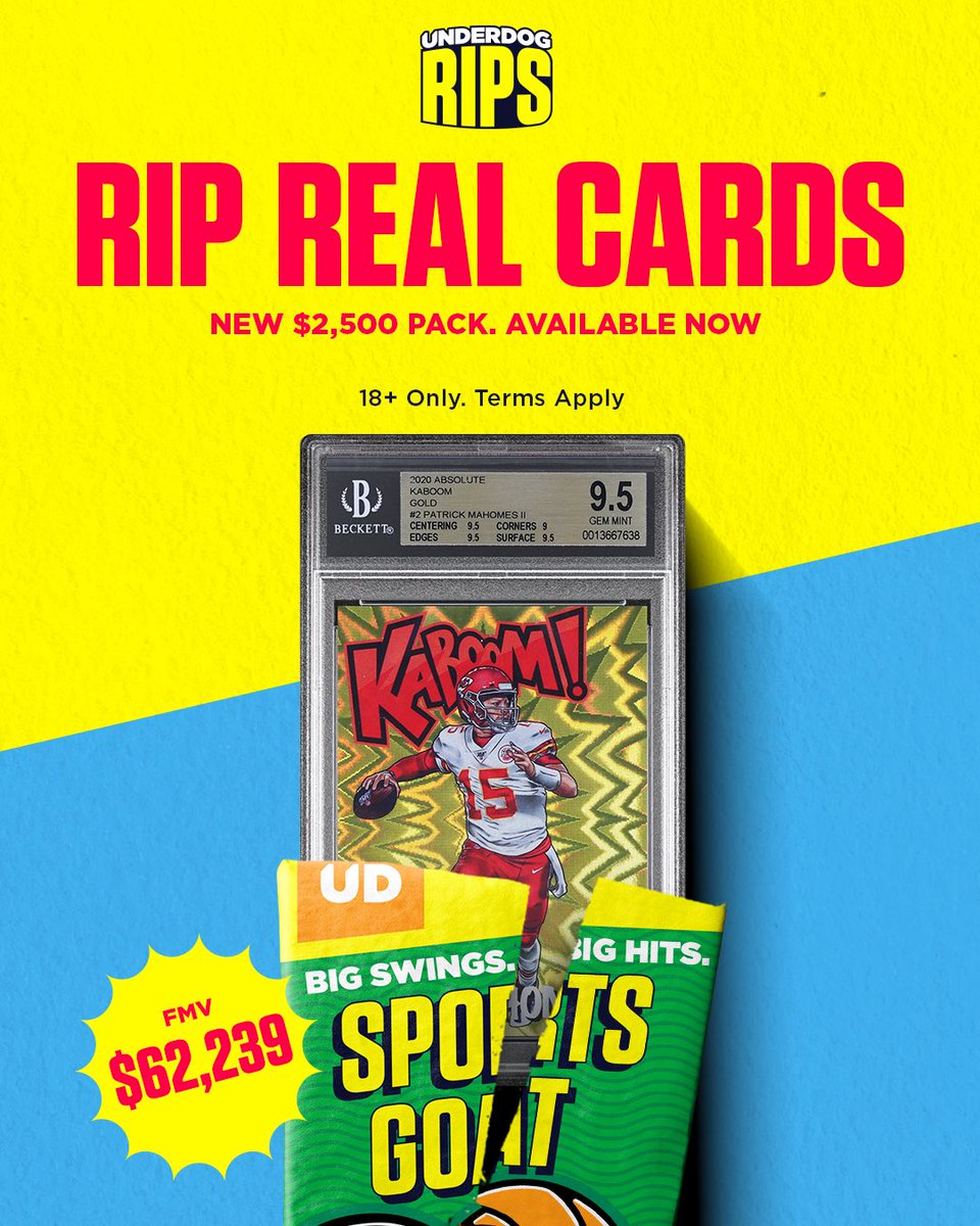 UnderdogRips's tweet photo. 🚨NEW PACK DROP 🚨

Our $2,500 GOAT packs are now live with our BIGGEST chase cards yet 🐐 https://t.co/bQGXo18aTo