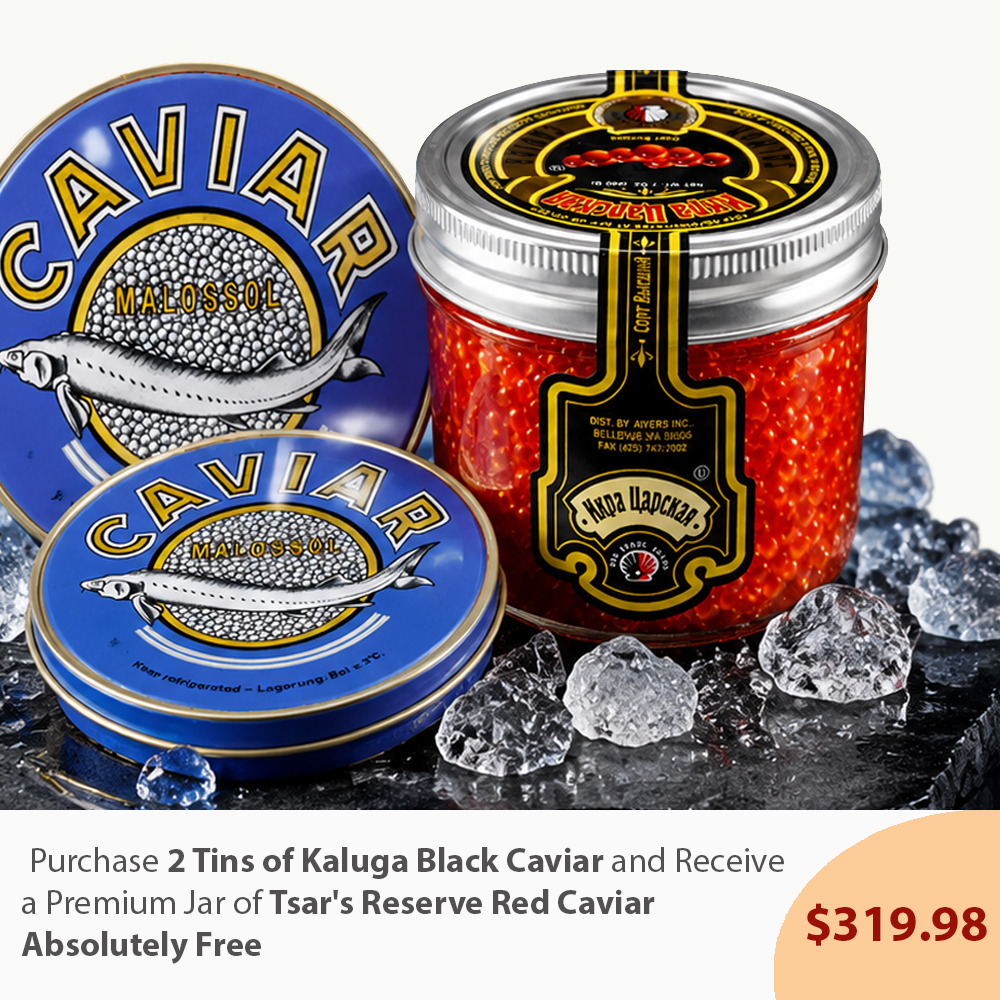agnesdayra1's tweet photo. IMPERIAL CAVIAR SET – FREE RED CAVIAR! Buy 2 tins of premium Kaluga black caviar (4. 4 oz each) and get a 7 oz jar of Tsar's Reserve red caviar free. Large, firm, buttery black pearls and vibrant, briny red caviar. Fresh delivery nationwide. https://t.co/hHxSMCpaoj