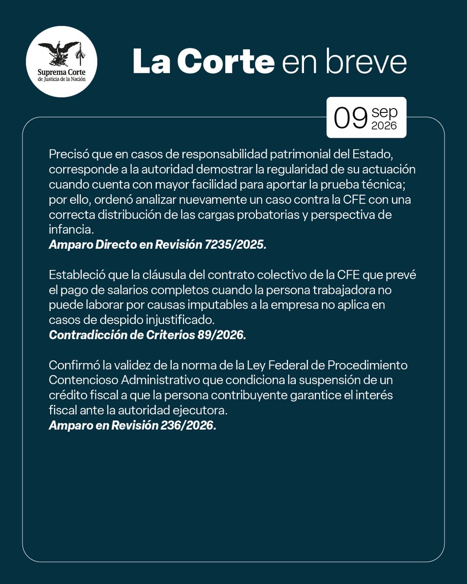 SCJN's tweet photo. Conoce lo que se resolvió en la sesión del Pleno de la Suprema Corte de Justicia de la Nación. 

#LaCorteEnBreve https://t.co/d3p7S9kTLj