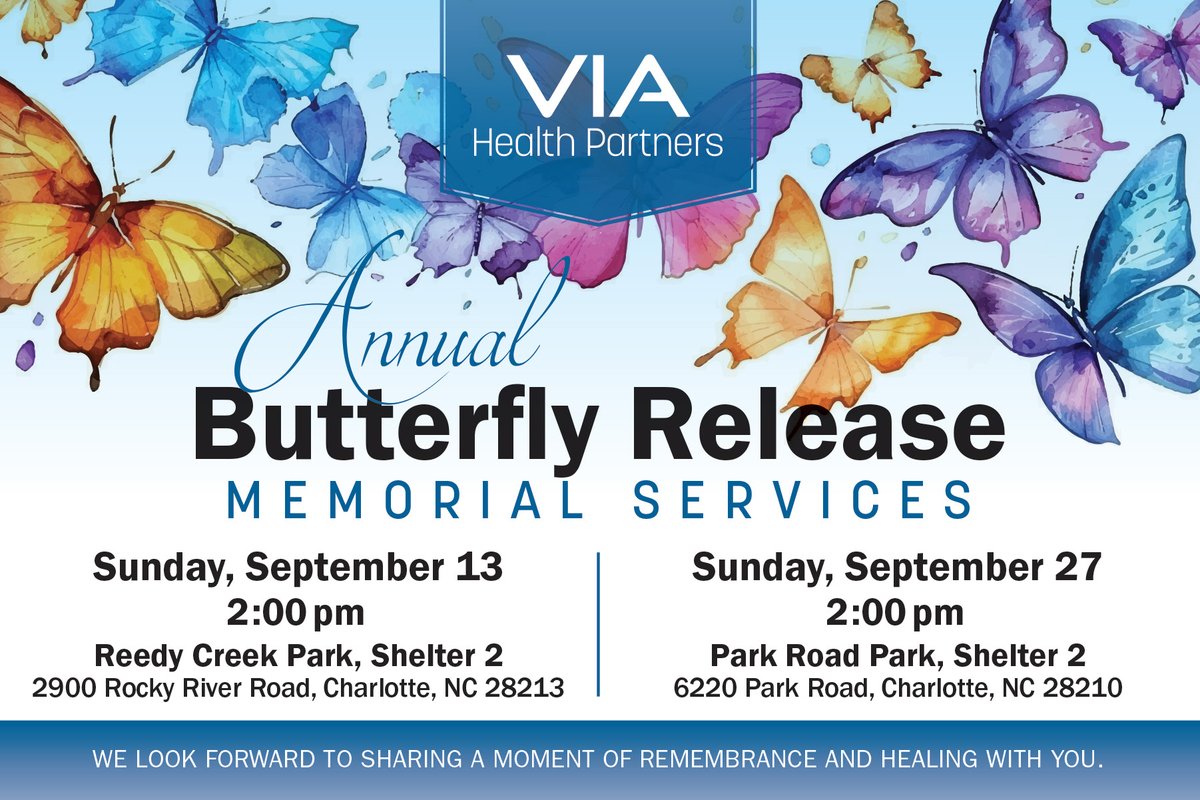 VIAHealthPartnr's tweet photo. Join us as we gather in remembrance and celebration of our loved ones - Sept 13 (Charlotte &amp; Cornelius) &amp; 27 (Charlotte). 

We invite you &amp; your family to attend the service that best fits your availability. 

For more info, contact the VIA Bereavement Department at 704.335.4300. https://t.co/RUS6sYlwF7