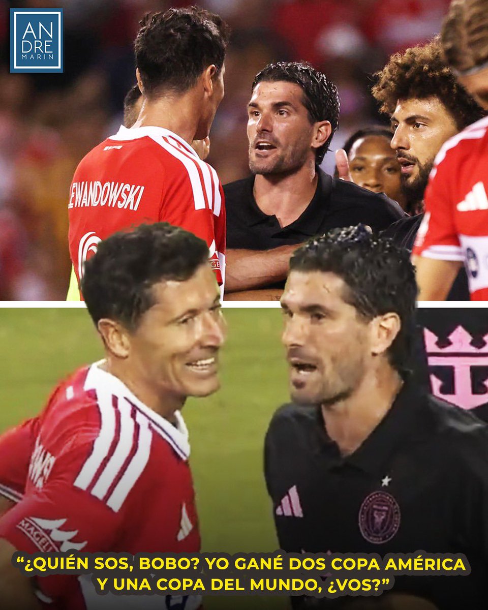 andremarinpuig's tweet photo. LA AUDACIA DE RODRIGO DE PAUL... 🫣

Rodrigo De Paul se enganchó con Robert Lewandowski en la recta final del Chicago Fire vs Inter Miami y las cámaras lo captaron soltándole esta frase al delantero polaco:

- "¿Quién sos, bobo? Yo gané dos Copa América y una Copa del Mundo, ¿vos?"

La cara de Lewandowski lo dice todo... ¿cómo le vas a preguntar que quién es a un tipo que está 7º en la lista de los máximos goleadores en la historia del futbol?