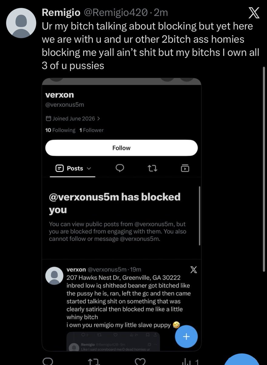 Proneseery's tweet photo. nigga keeps responding like an inbred your a walking humiliation ritual i bitched you so bad you ran like a fucking pussy nigga keep getting hoed nigga u dont own shit i own you and your beaner faggot bloodline tranny fuck keep getting raped by your dad your fuming and its funny https://t.co/lm68e5kU2y