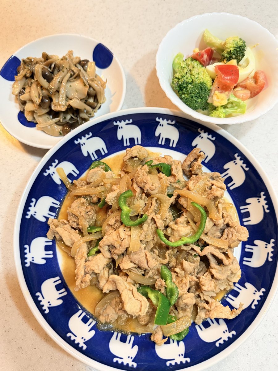 chocorinrin9's tweet photo. 3男さんとお昼ごはん😋

昨夜の残り物のお肉ときのこで…
焼きうどん（オイスターソース味）

昨日の夜ごはんは
豚肉の生姜焼き
卵とブロッコリーの辛子マヨ
きのこミックスのガーリック炒め

私は最近ひじきの煮物メインに食べてたのだけど、3男さんがこれ大好きで…鍋いっぱい作ったのにもうない🤣 https://t.co/0T1DfSlQxb