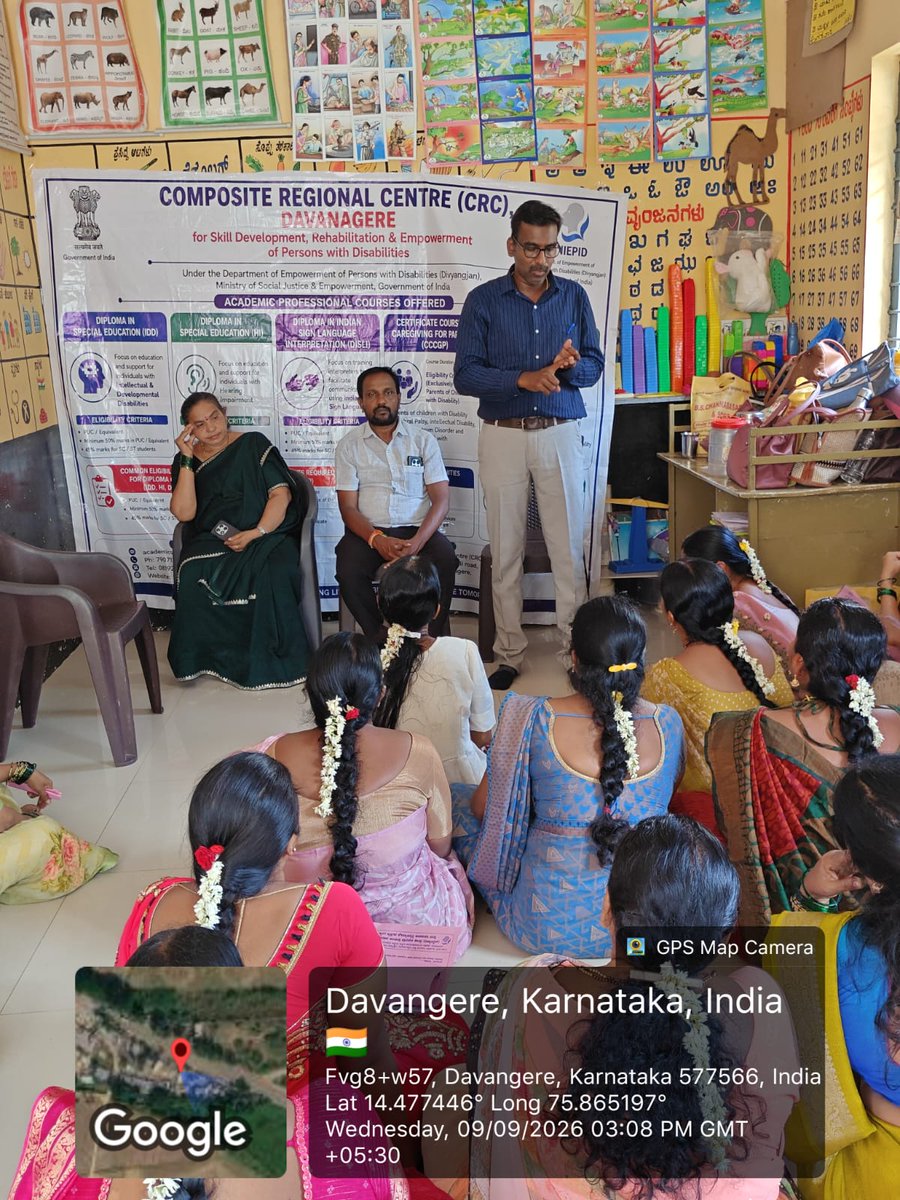 CRCDVG's tweet photo. 9-Sept-2026, The CDEIC Centre of Composite Regional Centre (CRC), Davanagere, under NIEPID, DEPwD, MSJ&amp;E, GoI), organized a community awareness programme at an Anganwadi Centre in Bada, Davanagere District, Karnataka. https://t.co/z2ra7QP6cK