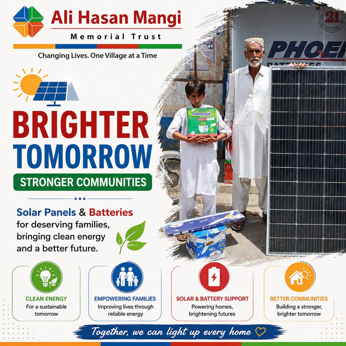 AHMMTrust's tweet photo. ☀️ Solar Project | Ali Hasan Mangi Memorial Trust

A complete solar system, including solar panels, batteries, and fans, was provided to a deserving family.
Powering lives, creating hope. https://t.co/dPYheVfLyO