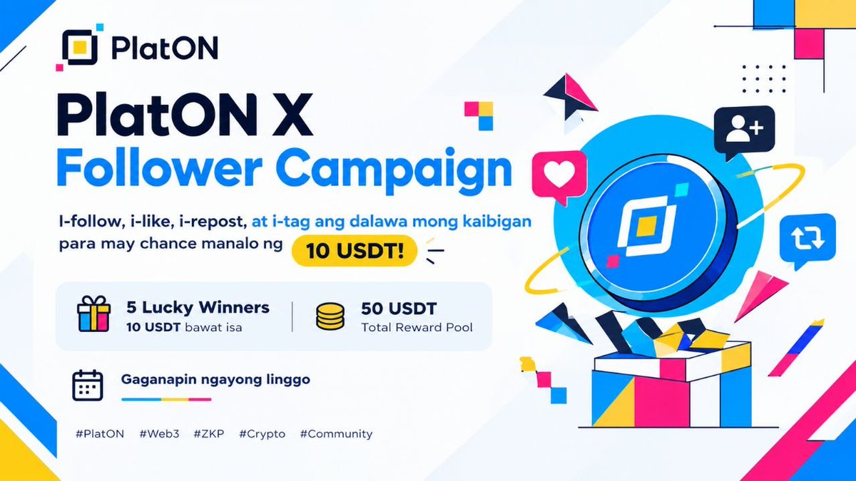 PlatOnNetworkPH's tweet photo. 1/2
LIVE NA ANG PLATON COMMUNITY CAMPAIGN! 🎉

Gusto mo bang manalo ng 10 USDT? 👀

Madali lang sumali:
1️⃣ I-Follow ang @PlatOnNetworkPH at @PlatON_Network
2️⃣ I-Like ❤️ this post
3️⃣ I-Repost Ang post na ito 🔄
4️⃣ Tag 2 friends 👥 at comment “Done” kapag tapos na! https://t.co/0UlTHMIjLx