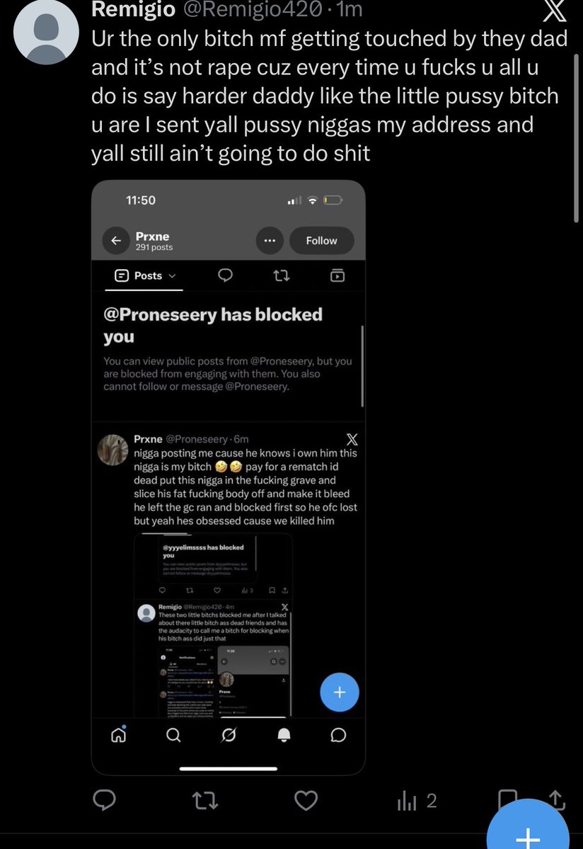 verxonus5m's tweet photo. look at him fucking seething and yes i have ur address and YES im gonna destroy ur fucking career for good cause i own you and keep fucking projecting cause your dad will always rape you and you dont like it but you cant do anything cause he abuses you and ur his toy fucking mutt https://t.co/sHln4hpbxZ