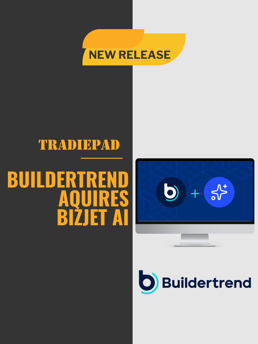 tradiepad's tweet photo. Buildertrend is doubling down on AI - Its acquisition of BizJet AI aims to bring smarter AI into estimating, scheduling, project management, financials and more. Less time managing the work, more tech helping move it forward!

#Buildertrend #AIforTradies #TradiePad https://t.co/jTvpHg4MU1