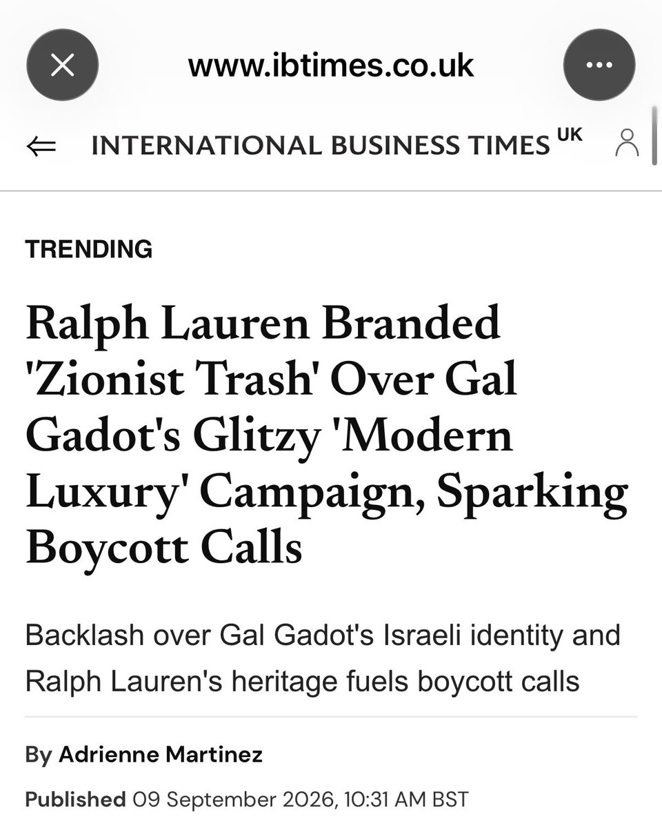 abierkhatib's tweet photo. At this point, featuring Israeli celebrities isn’t just a branding choice, it’s a loud political statement that tells us exactly where they stand.

Ralph Lauren has made its position clear. If u stand w Zionism, expect to be met with the disdain that comes with it. https://t.co/UxqszFgYUe