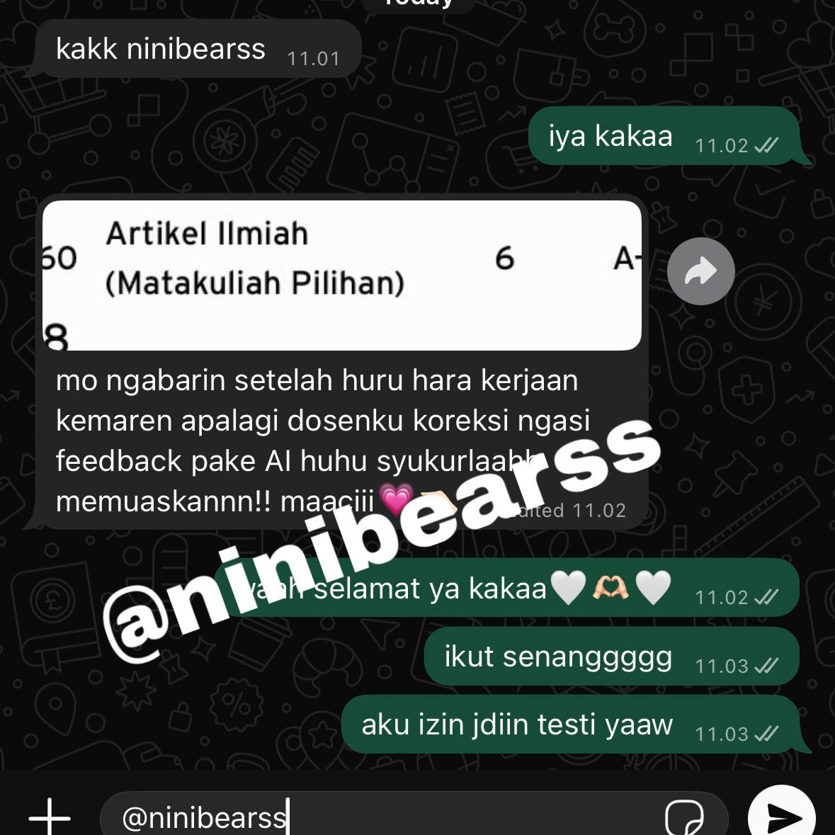 ninibearss's tweet photo. rezeki gak selalu tentang uang, cust yg joki tugas karil di aku dapet nilai A aja udah rezeki!🤍🥹 huuuu senanggggnya

#zonauang #jokitugas #jokiskripsi #jokikaril #jokiut https://t.co/vKfHS1t8Ve