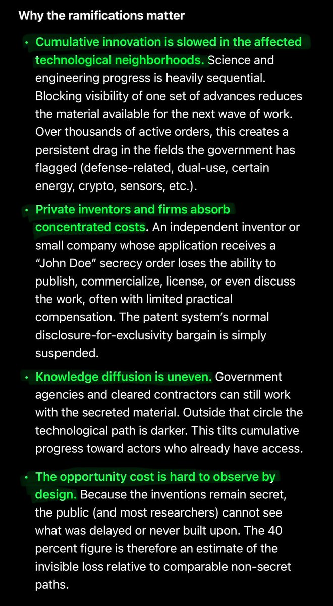 MagnetReconnect's tweet photo. #Classified #Patents and #Invention #Secrecy :
The mechanism does more than keep specific inventions out of adversarial hands. It systematically reduces the rate at which related knowledge compounds in the open literature. https://t.co/WMFCLPMlcc