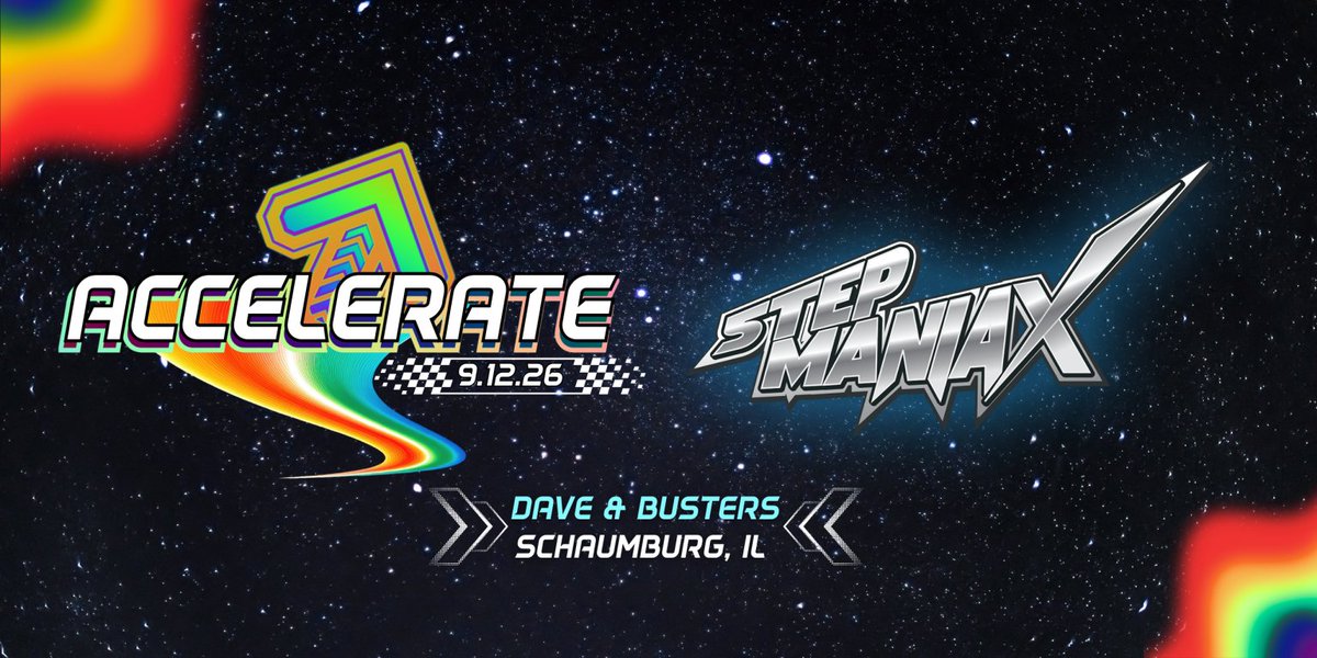 DDR_Community's tweet photo. Accelerate
StepManiaX Tournament
September 12, 2026
Dave &amp; Busters, Schaumburg, IL
https://t.co/RymRNIYTqG https://t.co/4vf1469fIu
