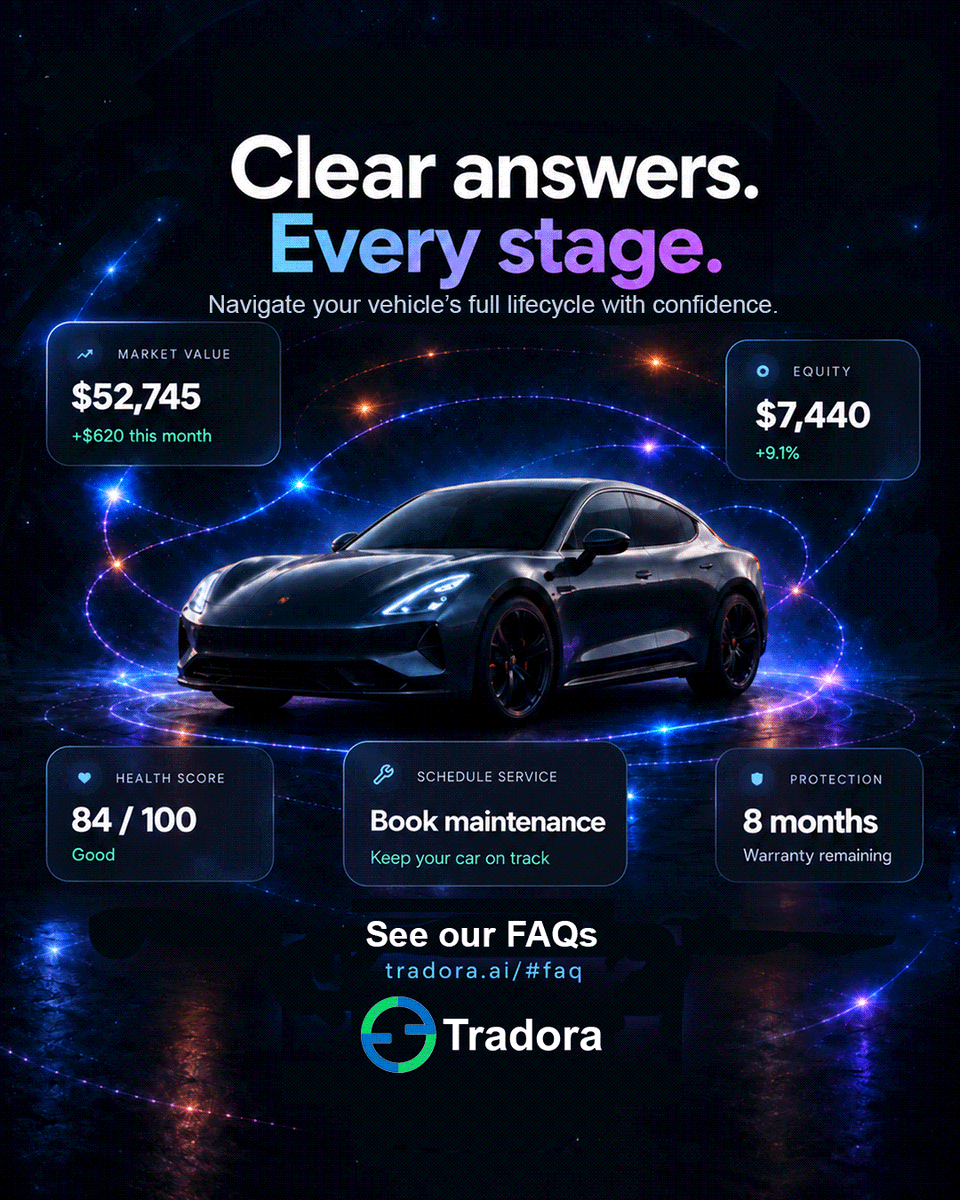 TradoraAi's tweet photo. Clear answers. Every stage. 🚘

Vehicle value, equity, maintenance, protection—car ownership comes with questions. Get to know Tradora and navigate what’s next with confidence.

See our FAQs: https://t.co/PR44fZS0iH https://t.co/lQGe0pOJZH