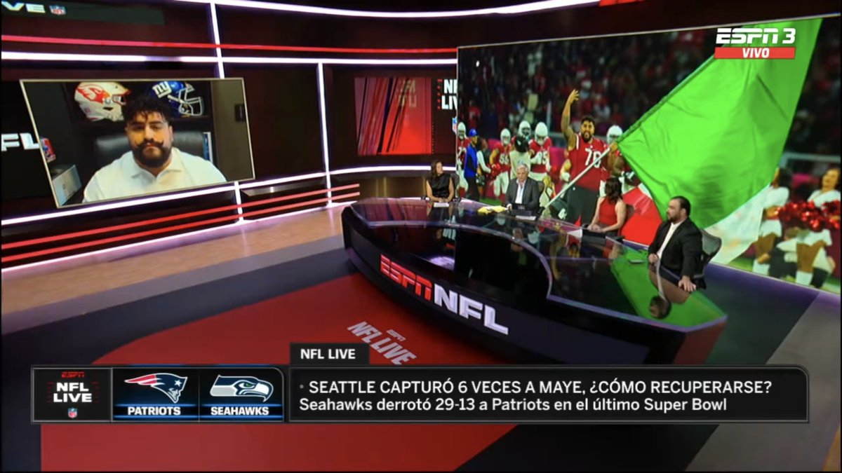 TribunaDeporOK's tweet photo. #NFLxESPN

@NFLLive_esp en la antesala del Kickoff de la Temporada 26/27 de la NFL entre Patriots y Seahawks 

🎙 @KaryCorrea @espnsutcliffe @larebecalanda y @MrPruneda https://t.co/5HfElCUOD2