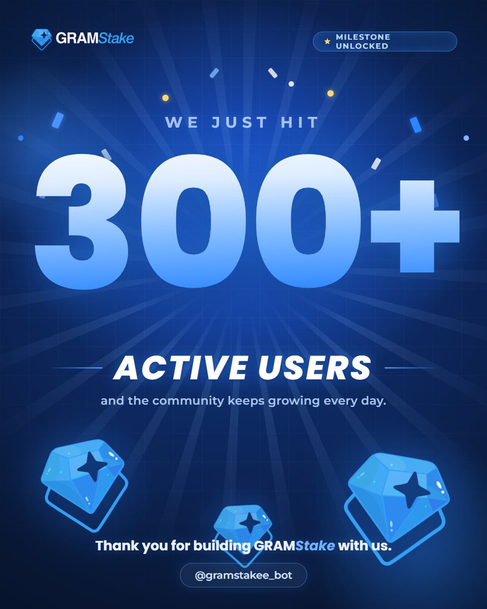 gram_stake's tweet photo. 🚀 We just hit 350+ active users on GRAMStake 💎

300+ users today. A bigger community tomorrow.

To everyone staking, sharing &amp; growing with us — thank you. This is only the start. 🙌

Start earning daily 👉 https://t.co/fy4IOIzm7U

#GRAMStake #TON #GRAM https://t.co/6Pamq4cvLI
