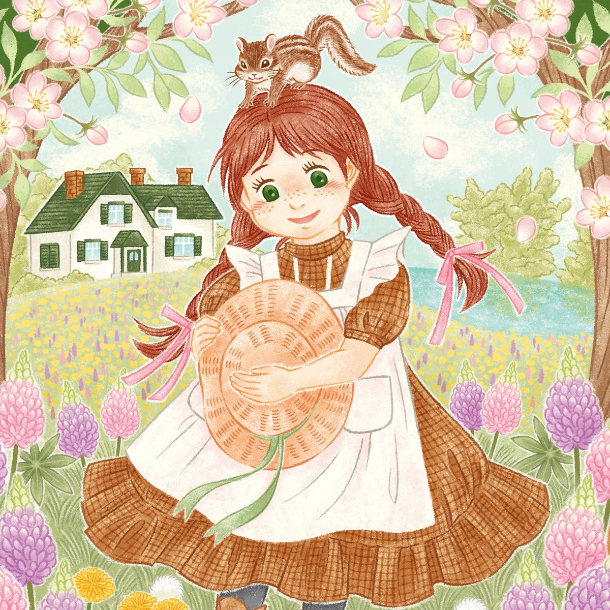 narumimi_mi's tweet photo. 🍎 𝚄𝚗𝚍𝚎𝚛 𝚝𝚑𝚎 𝙰𝚙𝚙𝚕𝚎 𝙱𝚕𝚘𝚜𝚜𝚘𝚖 𝚂𝚔𝚢 🌸

時間がか���りましたが、赤毛のアンのイラストがやっと完成しました♬👒🐿️

絵本や児童書の挿画イメージのイラストは大好きなジャンルなので、まだまだ描きたいなと思いますꕤ☺️

#イラスト好きな人と繋がりたい #赤毛のアン #児童書 #絵本 https://t.co/sRhJ835hdf