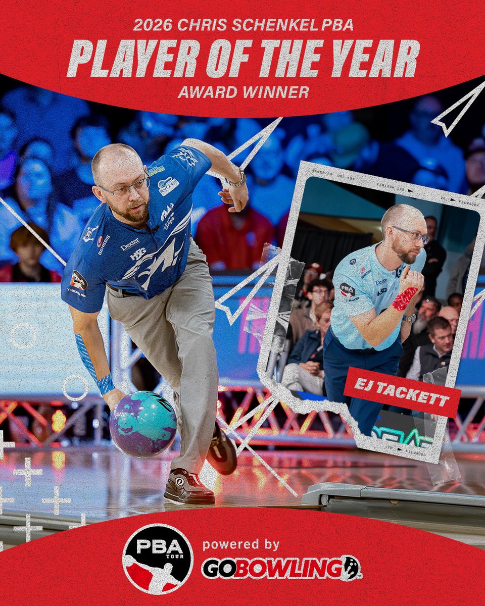 PBATour's tweet photo. A dominant season nets EJ Tackett his fifth career Chris Schenkel PBA Player of the Year award.

Tackett is the first player in PBA history to be named Player of the Year in four consecutive seasons. https://t.co/eiKWyUBCb5