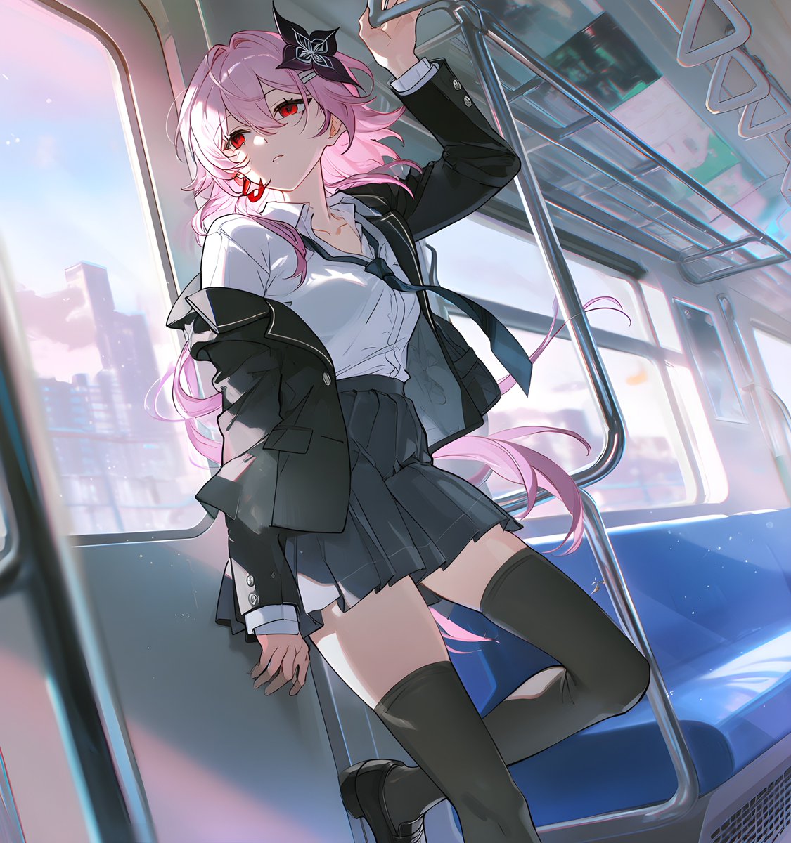 SLOTH303's tweet photo. 木曜日の朝は、少しゆっくり景色を眺めながら過ごすのも悪くないわね。🚃🌸

あなたは今日、どんな一日にしたい？(｡•ᴗ•｡)♡

#崩壊スターレイル #HonkaiStarRail #長夜月 #Evernight https://t.co/haCa4jP2SP