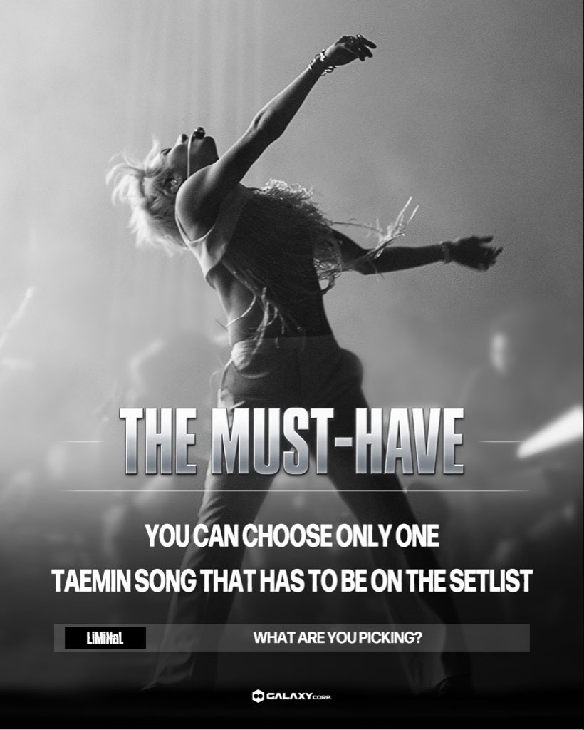 Taemin_Xoalsox_'s tweet photo. North America, it’s your turn.

If you could build your own TAEMIN <LiMiNaL> setlist, which songs would make the cut?

We’re listening. 👀

2026–27 TAEMIN WORLD TOUR <LiMiNaL>
NORTH AMERICA · OCT 12–23

🔗 https://t.co/72gXzL4h9R

Photo Credit: @ril2chaphotos 

#TAEMIN #태민
#TAEMIN_LiMiNaL
#TAEMINWORLDTOUR
#TAEMINTOUR
