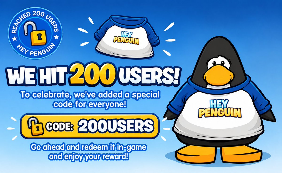 iheypenguin's tweet photo. 🎉 THE BETA PARTY HAS ENDED! 🐧

Our HeyPenguin Beta Party has officially come to an end! 💙

But we couldn't let this milestone pass without celebrating...

We've officially reached 200 USERS in the HeyPenguin community! 🎊

To celebrate, we've added a special code:

🎁 Code: 200USERS

Thank you to everyone who joined, supported us, and helped make this event possible. This is only the beginning. 👀

🐧 See you in HeyPenguin!