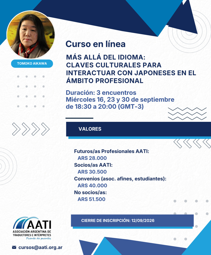 tomokoargentina's tweet photo. 「言葉を越えて」日本人との異文化コミュニケーション講座 Mas alla del idioma: claves culturales para interactuar con japoneses en el ambito profesional #AATI https://t.co/AKmV1eXkfB https://t.co/pxItGkMSv1
