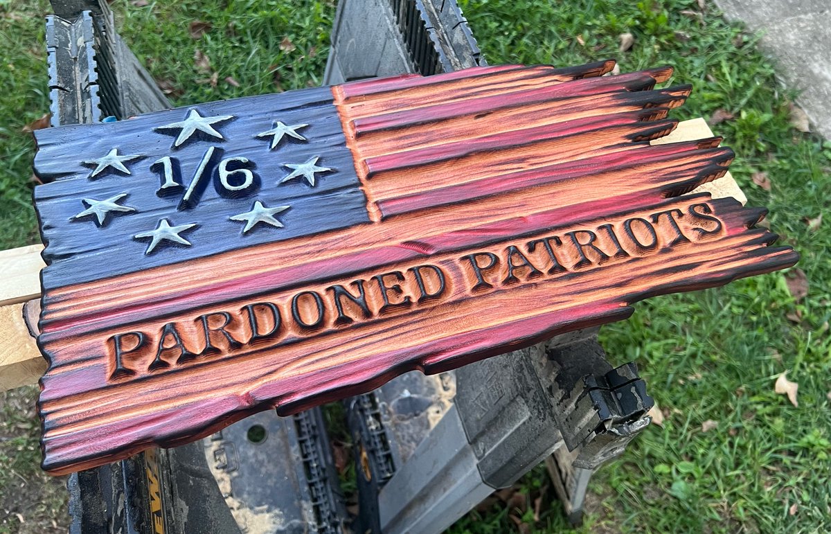 mericanaf7's tweet photo. For the J6 supporters, we made this “Pardoned Patriots” flag.

Handmade and signed by my husband and me, proud J6ers.

If you’d like to support us and our small business, you can purchase this piece. Just send me a DM if you’re interested.

We also make a lot of other things!

Check the link in the comments to view our products! 🇺🇸