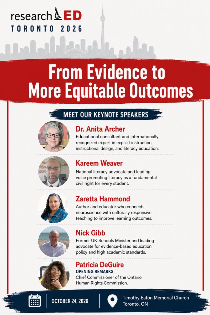 nsachdeva2019's tweet photo. #rEDTO2026
Can you believe this line up? 
Have you secured a spot yet? HURRY! No guarantees that there will be many spots left.

@researchED1 @researchEDCan @JimHewittOISE @JimRChristopher @Educhatter @rastokke @NickGibbUK @KJWinEducation @Ready4rigor https://t.co/xebpvDuj4r